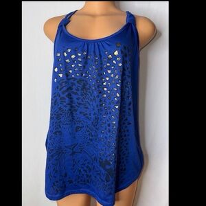 AREA Blue and Gold Leopard Tank Top
